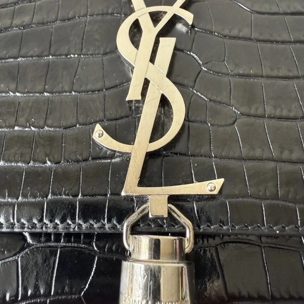 Yves Saint Laurent Black Croc-Embossed Chain Bag - Picture 6 of 8